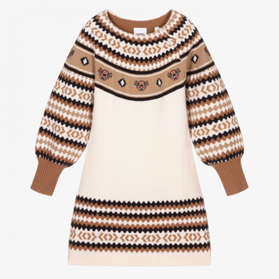 Shop Burberry Teen Girls Beige Wool Dress