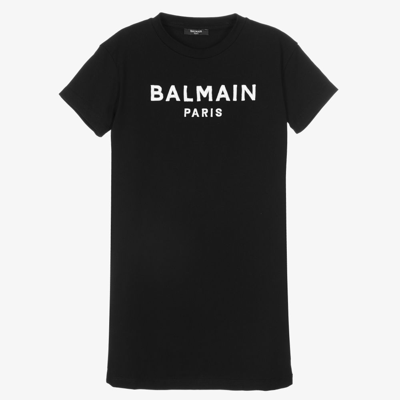 Shop Balmain Teen Girls Black Logo Dress