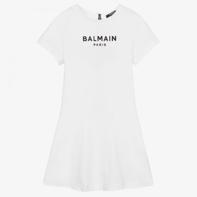 Shop Balmain Teen Girls White Logo Dress