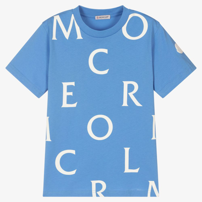 Shop Moncler Teen Boys Blue Logo T-shirt