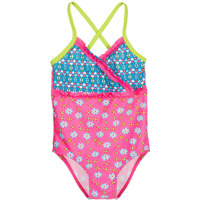 Shop Playshoes Girls Pink & Blue Floral Swimsuit (upf50+)