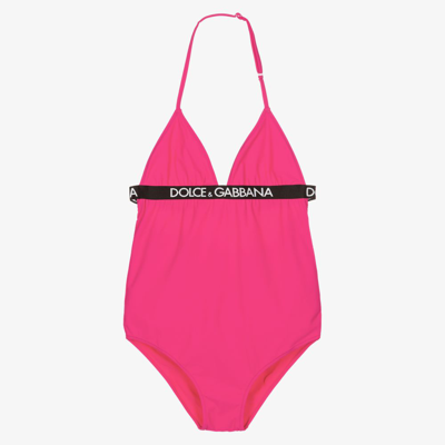 Shop Dolce & Gabbana Teen Girls Pink Logo Swimsuit