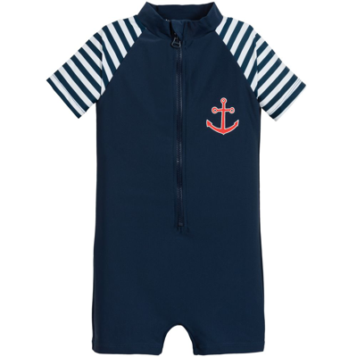 Shop Playshoes Navy Blue Anchor Sun Suit (upf50+)