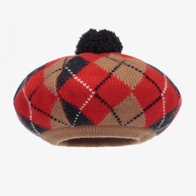 Shop Burberry Girls Red Check Wool Beret