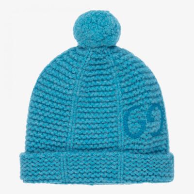 Shop Gucci Blue Pom-pom Wool Hat