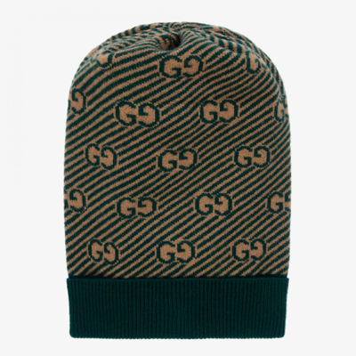Shop Gucci Green & Beige Gg Wool Hat