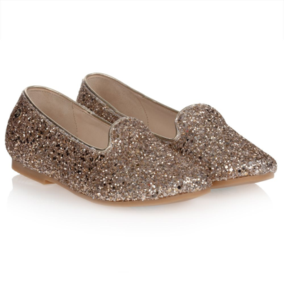 Manuela De Juan Kids' Girls Gold Glitter Leather Shoes | ModeSens