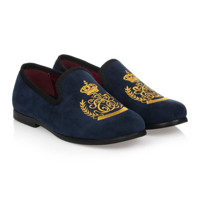 Shop Romano Boys Blue Crest Slip-on Shoes