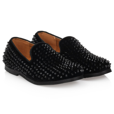 Shop Romano Boys Black Velvet Studded Loafers