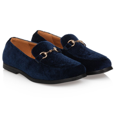 Shop Romano Boys Navy Blue Velvet Loafers