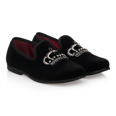 Shop Romano Boys Black Velvet Crown Shoes