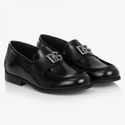 Shop Dolce & Gabbana Boys Teen Black Leather Loafers