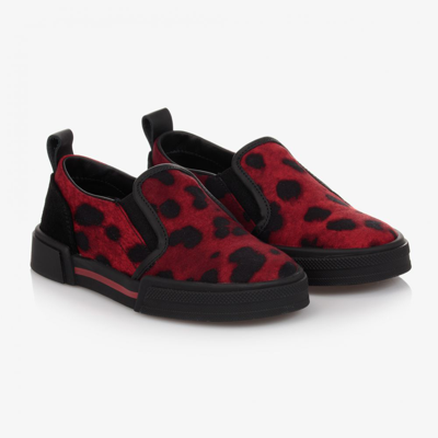 Shop Dolce & Gabbana Boys Red & Black Slip-on Shoes