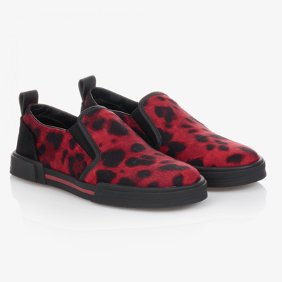 Shop Dolce & Gabbana Boys Teen Red & Black Slip-on Shoes
