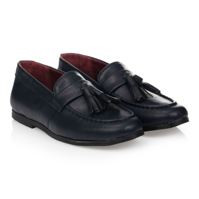 Shop Romano Boys Navy Blue Faux Leather Loafers