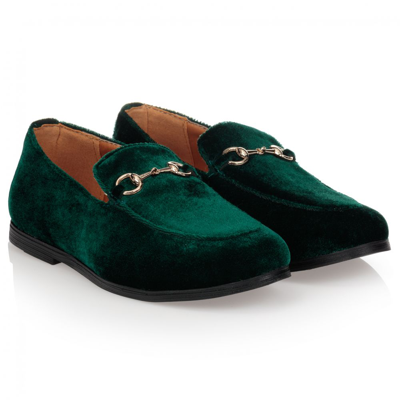 Shop Romano Boys Green Velvet Loafers