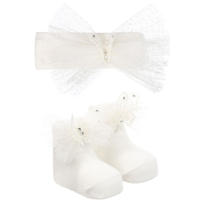 Shop Beau Kid Girls Ivory Headband & Socks Set