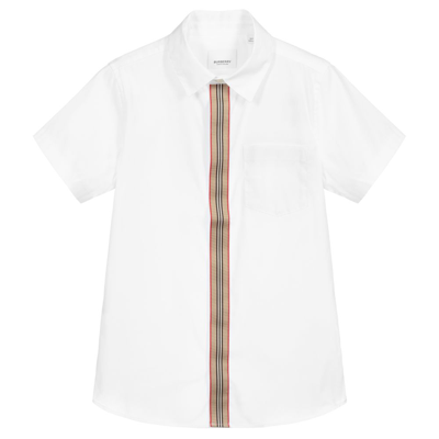 Shop Burberry Boys Teen White Icon Stripe Shirt