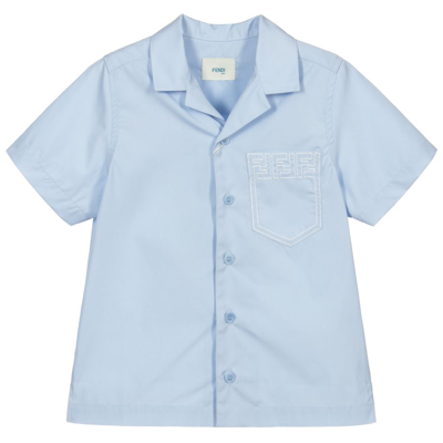 Shop Fendi Boys Blue Cotton Ff Logo Shirt