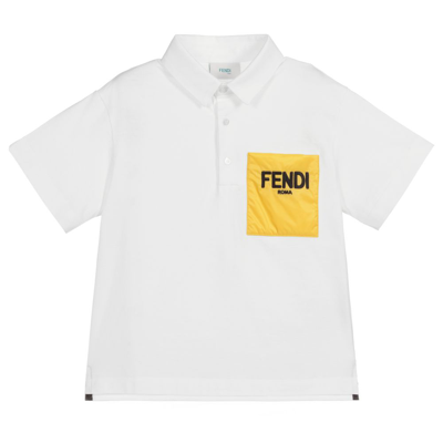 Shop Fendi Boys White Yellow Pocket Polo Shirt