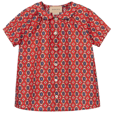 Shop Gucci Girls Red Cotton Blouse