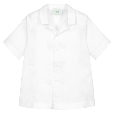 Shop Fendi White Linen Ff Logo Shirt