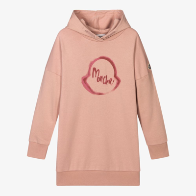 Shop Moncler Teen Pink Logo Hoodie Dress