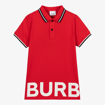 Shop Burberry Boys Teen Red Cotton Polo Shirt