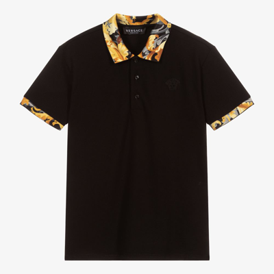 Shop Versace Boys Teen Black & Gold Polo Shirt