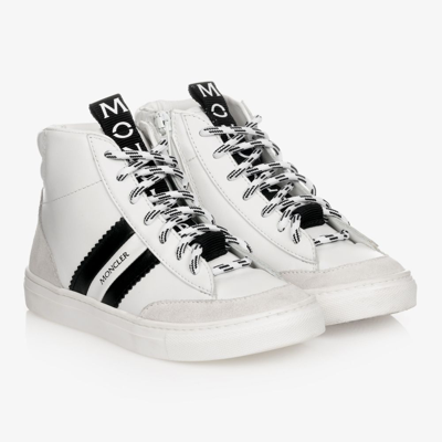 Shop Moncler Leather High-top Logo Trainers In White