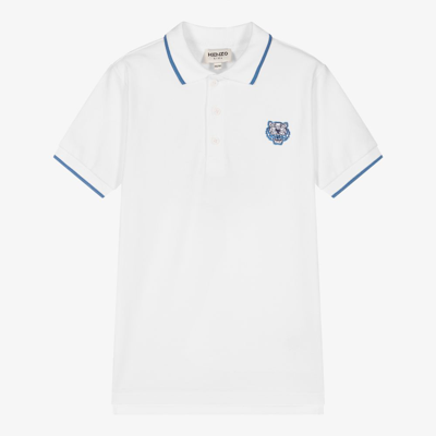 Shop Kenzo Boys Teen White Logo Polo Shirt