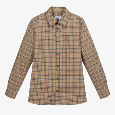 Shop Burberry Teen Boys Beige Microcheck Shirt