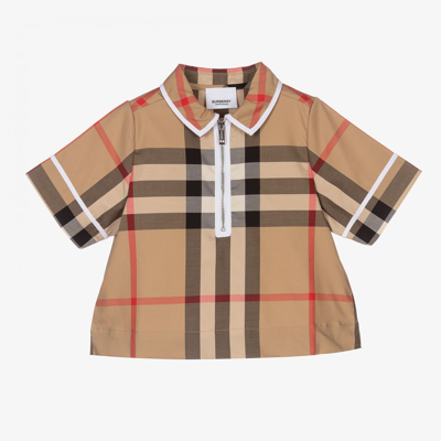 Shop Burberry Girls Beige Oversized Checked Blouse