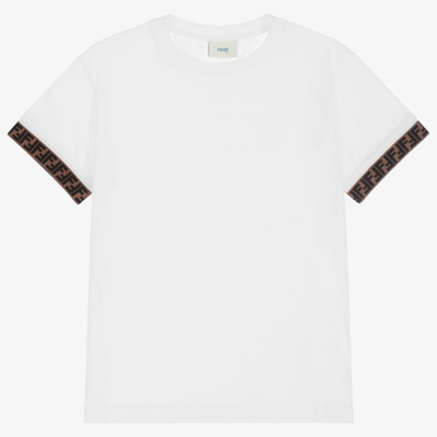 Shop Fendi Teen White Ff Logo T-shirt