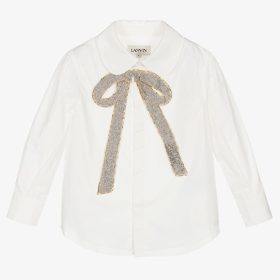 Shop Lanvin Girls White Beaded Bow Blouse