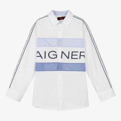 Shop Aigner Teen Boys White Cotton Shirt