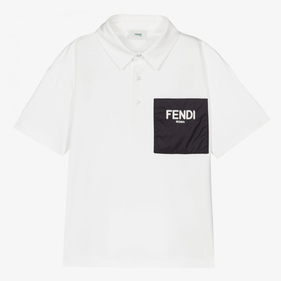 Shop Fendi Boys Teen White Cotton Polo Shirt