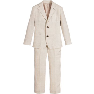 Shop Romano Boys Beige Linen & Cotton Suit