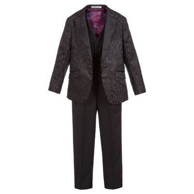 Shop Romano Boys Black Jacquard Suit
