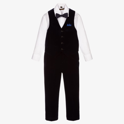 Shop Romano Boys Blue Velvet Waistcoat Suit