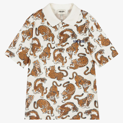 Shop Kenzo Boys Teen Ivory Tiger Polo Shirt