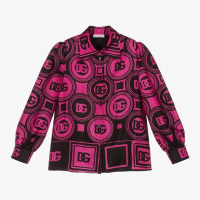 Shop Dolce & Gabbana Girls Fuchsia Pink Silk Shirt