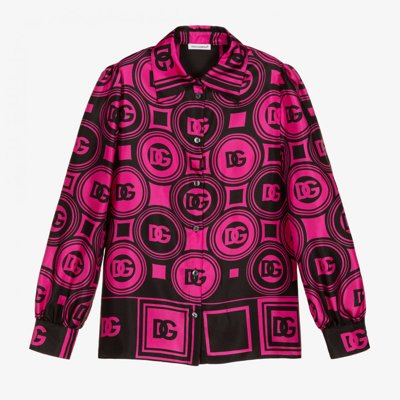 Shop Dolce & Gabbana Girls Teen Fuchsia Pink Silk Shirt