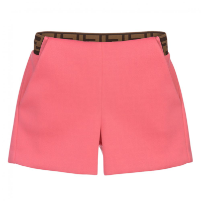 Shop Fendi Girls Pink Ff Logo Shorts