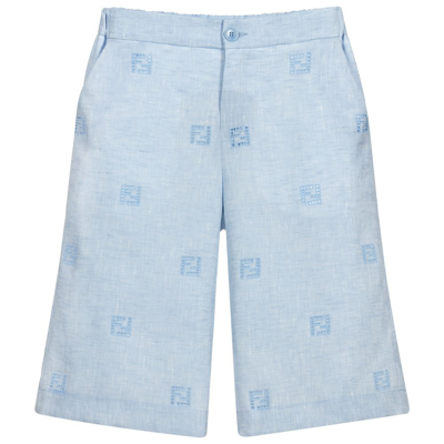 Shop Fendi Boys Teen Blue Bermuda Logo Shorts