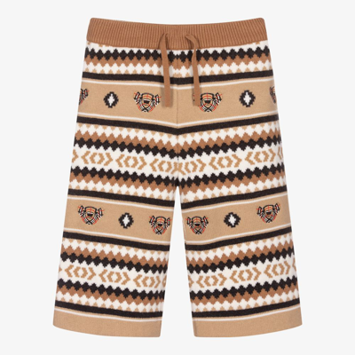 Shop Burberry Teen Boys Beige Wool Shorts