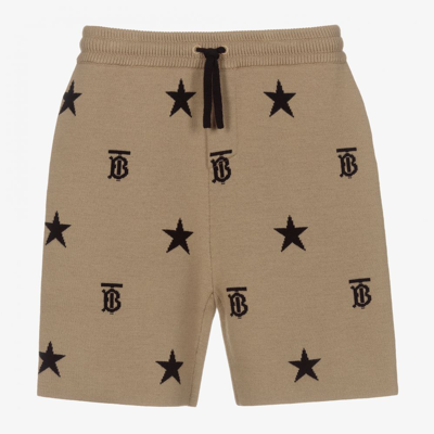 Shop Burberry Boys Teen Wool Monogram Shorts In Beige