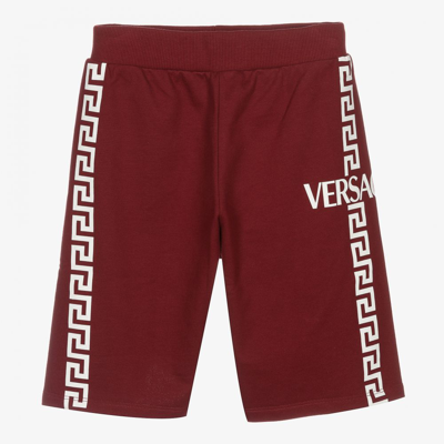 Shop Versace Boys Teen Red Cotton Greca Shorts