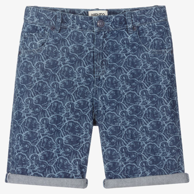 Shop Kenzo Teen Boys Blue Denim Shorts