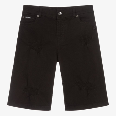 Shop Dolce & Gabbana Teen Boys Black Denim Shorts